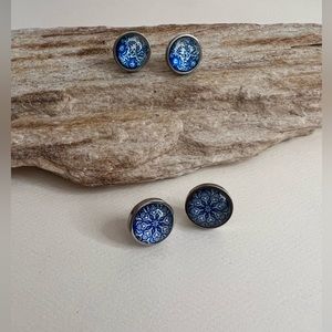 Classic Silver & Blue Stud Earrings - Stylish Blue Trendy Small Earrings